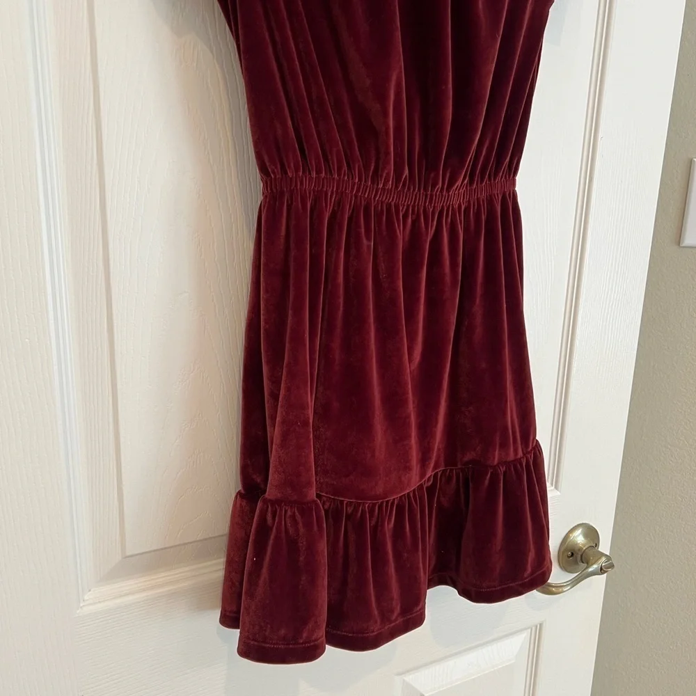GAP Kids Burgundy Velvet Tiered Dress Elastic Waist Short Sleeve Girls Large